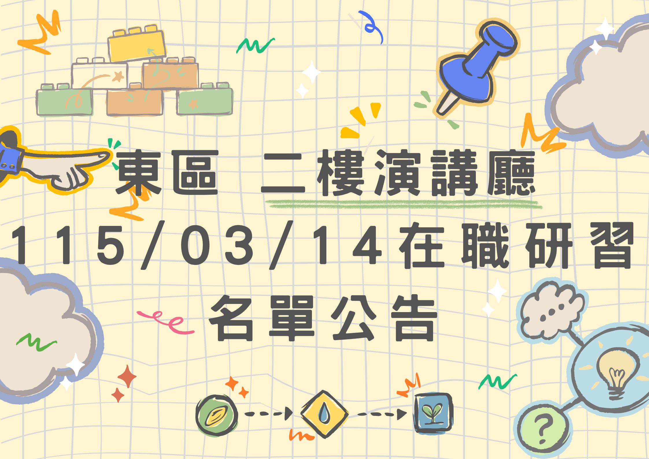 東區中心 115/03/14 (六) 東側二樓演講廳 在職研習公告(標題圖檔)