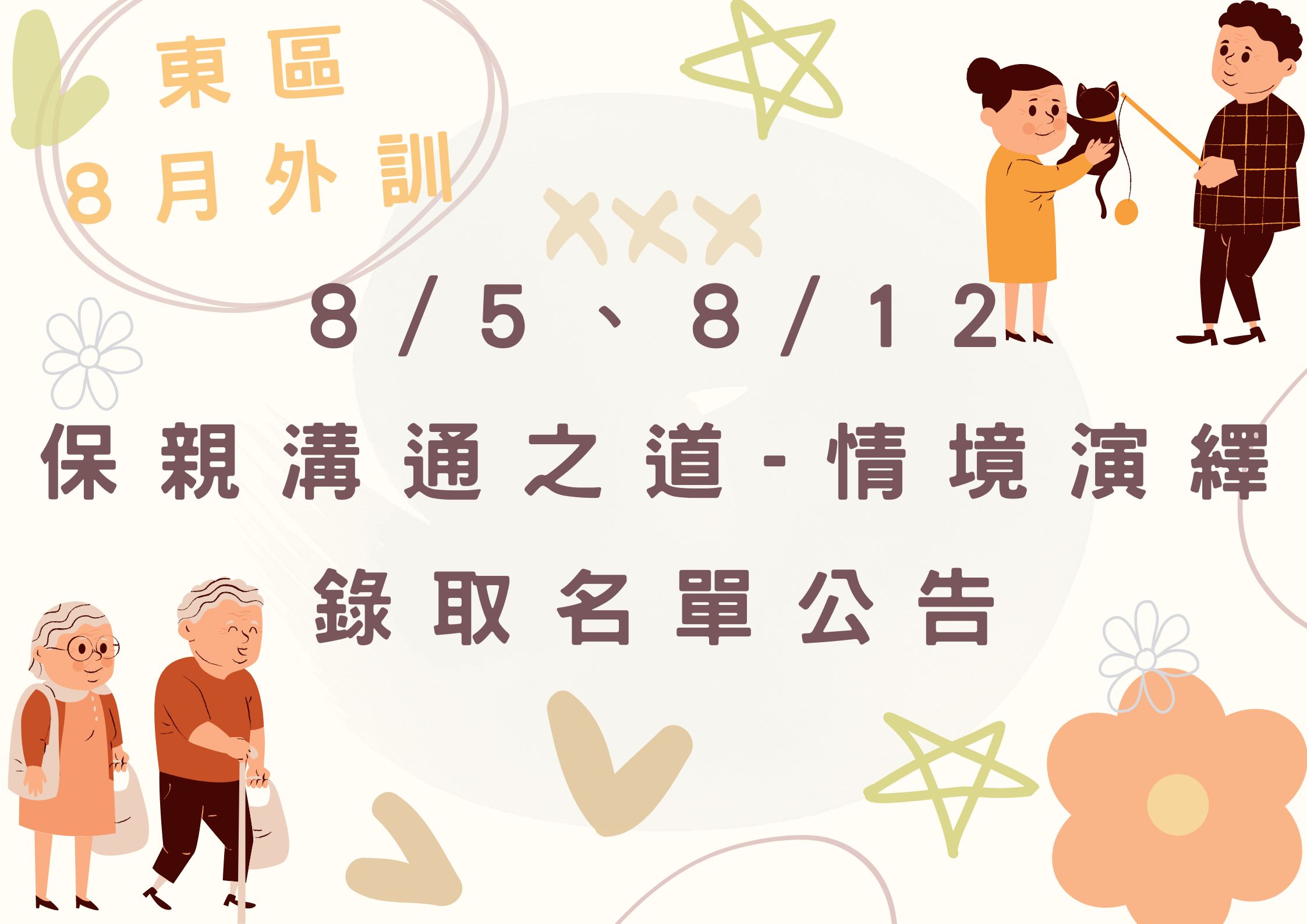 東區8月外訓 8/5、8/12 保親溝通之道-情境演繹 錄取名單公告(標題圖檔)